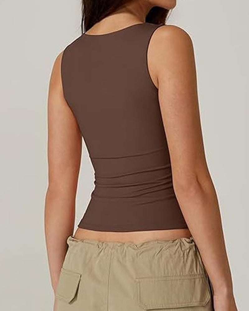 Square Neck Sleeveless Double-layer Tight Seamless Stretch Vest