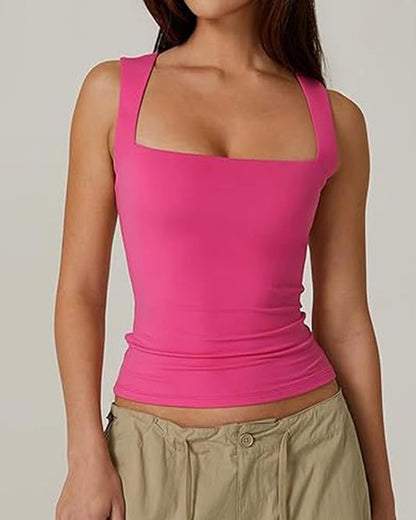 Square Neck Sleeveless Double-layer Tight Seamless Stretch Vest