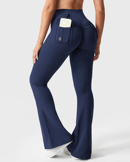 Women's Tummy Control Butt Lifting Pocket Flare Tight Yoga Pants
