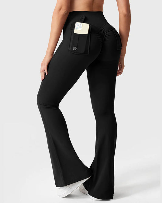 Women's Tummy Control Butt Lifting Pocket Flare Tight Yoga Pants