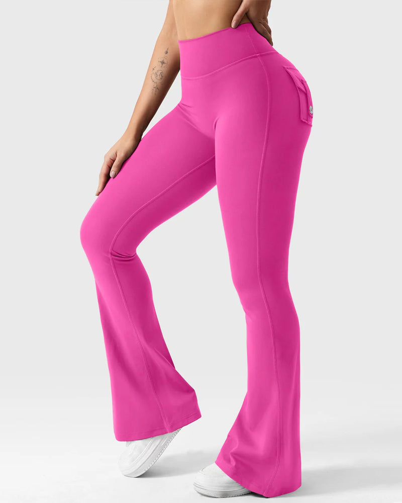 Women's Tummy Control Butt Lifting Pocket Flare Tight Yoga Pants