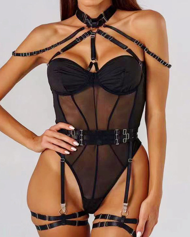 Sexy Lace-up Contrast Color Body-shaping One-piece Pajamas