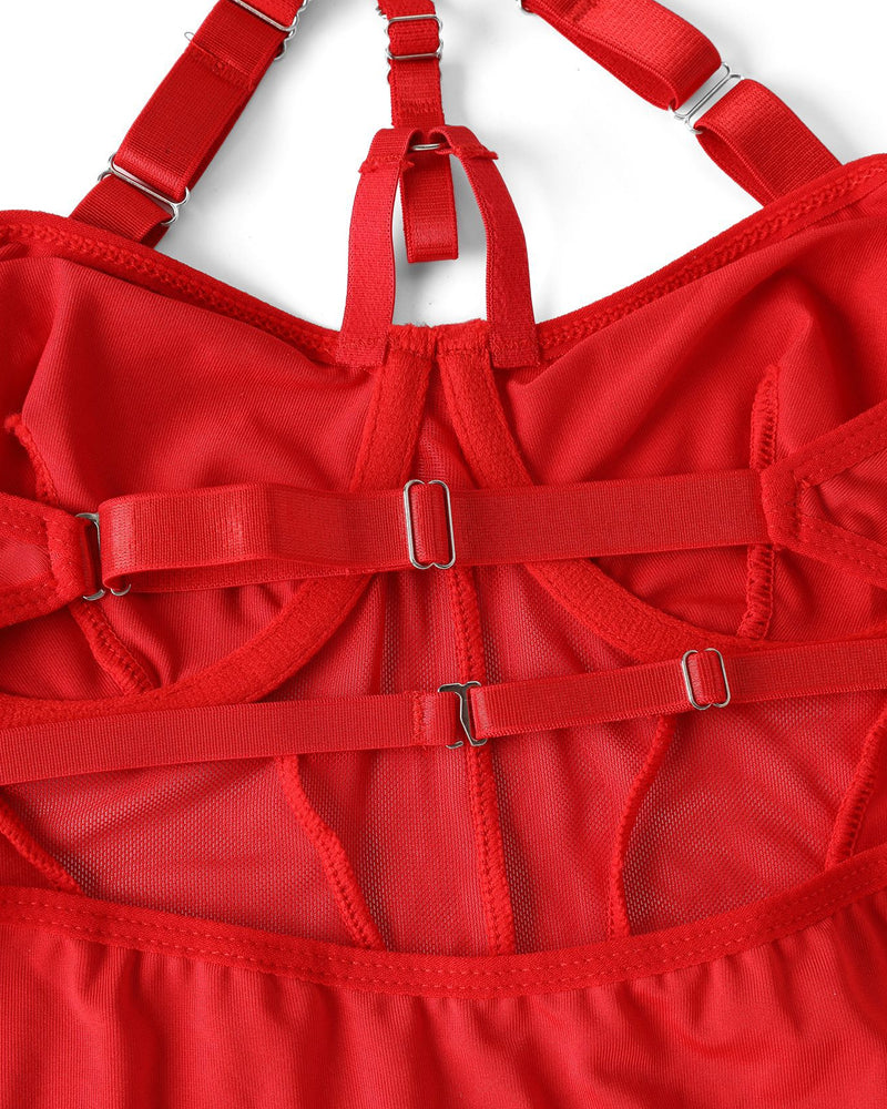 Sexy Lace-up Contrast Color Body-shaping One-piece Pajamas