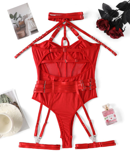 Sexy Lace-up Contrast Color Body-shaping One-piece Pajamas