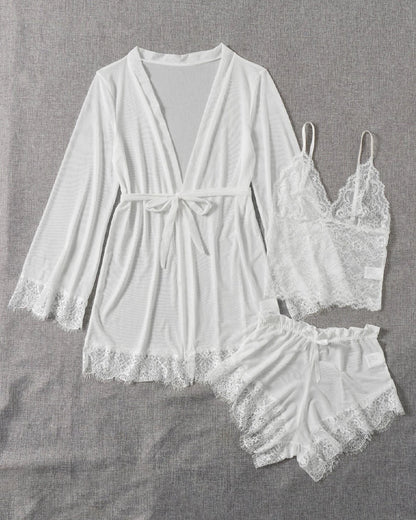 Sexy Lace Tulle Pajamas Three-piece Set