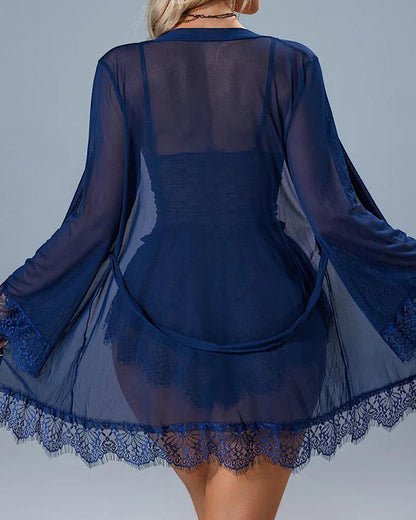 Sexy Lace Tulle Pajamas Three-piece Set