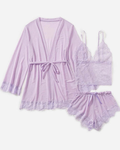 Sexy Lace Tulle Pajamas Three-piece Set