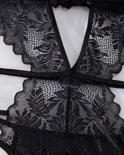 Sexy Lace Suspenders With Heart Ring Decoration One-Piece Pajamas