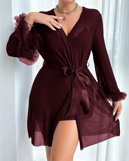 Sexy Lace Mesh See-through Nightgown Set