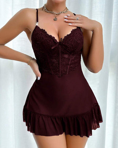 Sexy Lace Mesh See-through Nightgown Set