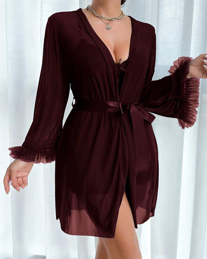 Sexy Lace Mesh See-through Nightgown Set