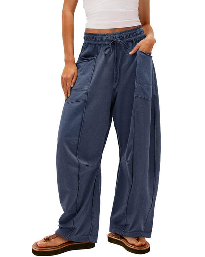Casual Loose Drawstring Wide-leg Pants With Pockets