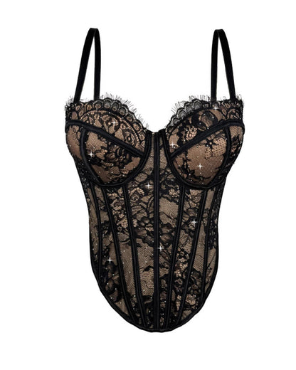 Sexy Diamond Lace Shaping Gathered Fishbone Tube Top