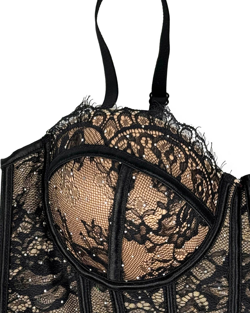 Sexy Diamond Lace Shaping Gathered Fishbone Tube Top