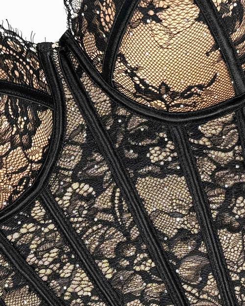 Sexy Diamond Lace Shaping Gathered Fishbone Tube Top