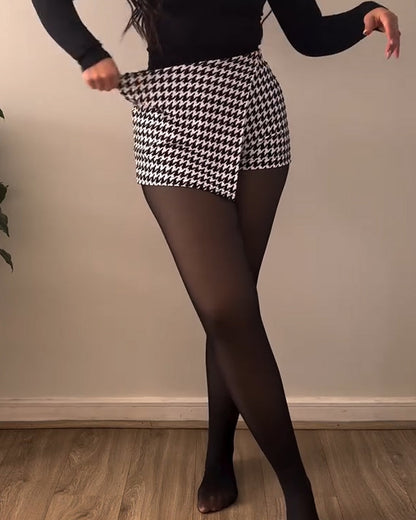 Fashion Houndstooth Leather Leopard Print Shorts