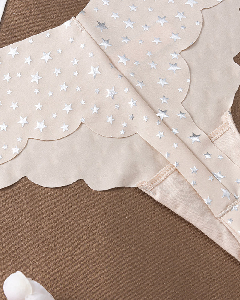 Sexy Seamless Ice Silk Heart Star Printed Panties