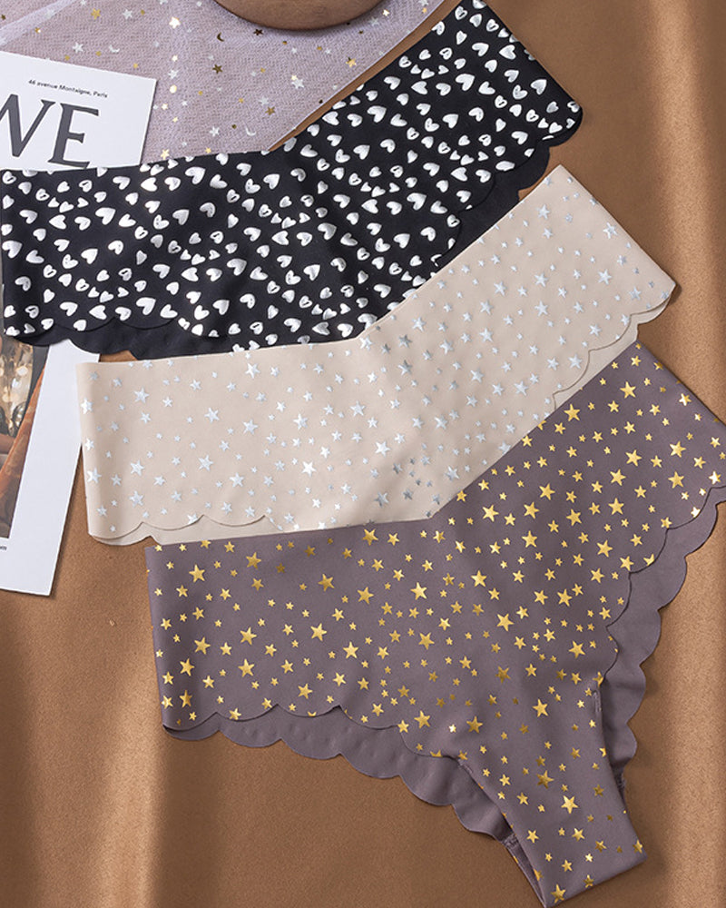 Sexy Seamless Ice Silk Heart Star Printed Panties