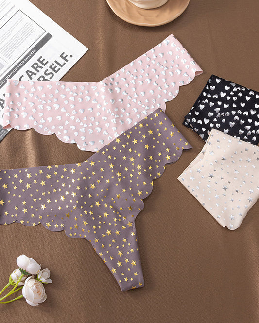 Sexy Seamless Ice Silk Heart Star Printed Panties