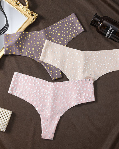 Sexy Seamless Ice Silk Heart Star Printed Panties