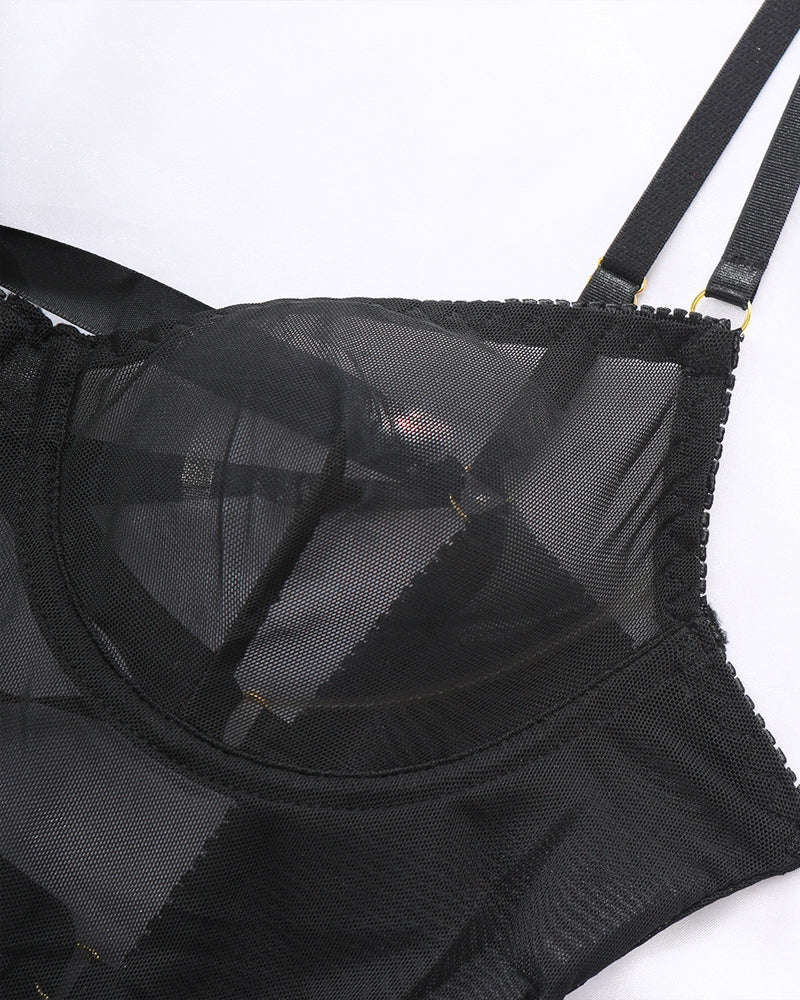 Sexy Back Hollow Mesh See-through Suspender Nightdress