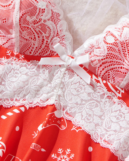 Sexy Halloween Print Lace Suspender and Shorts Loungewear Set