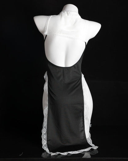 Halloween Sexy Nun Costume Role Play Hollow Slit Long Dress with Stockings Set