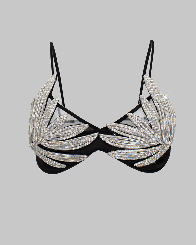 Silver Rhinestone Sexy Mesh Backless Camisole Bra