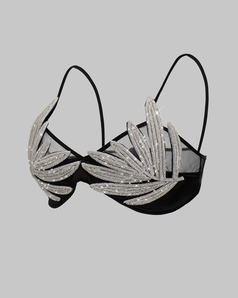 Silver Rhinestone Sexy Mesh Backless Camisole Bra