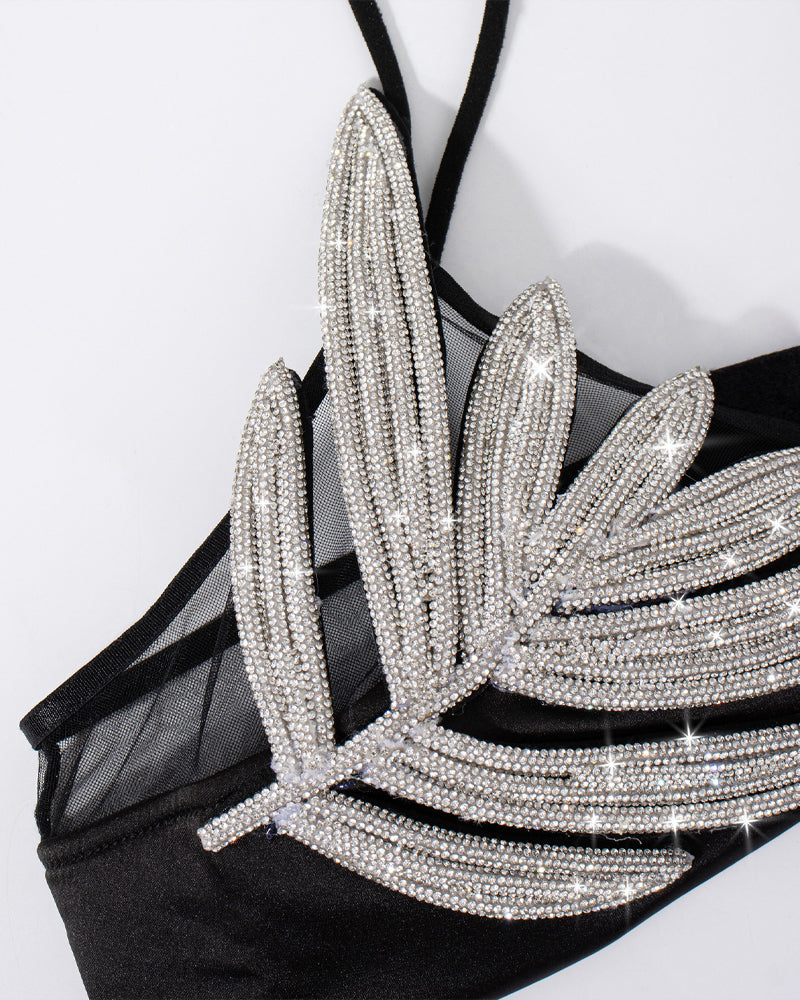 Silver Rhinestone Sexy Mesh Backless Camisole Bra