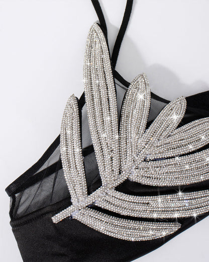 Silver Rhinestone Sexy Mesh Backless Camisole Bra