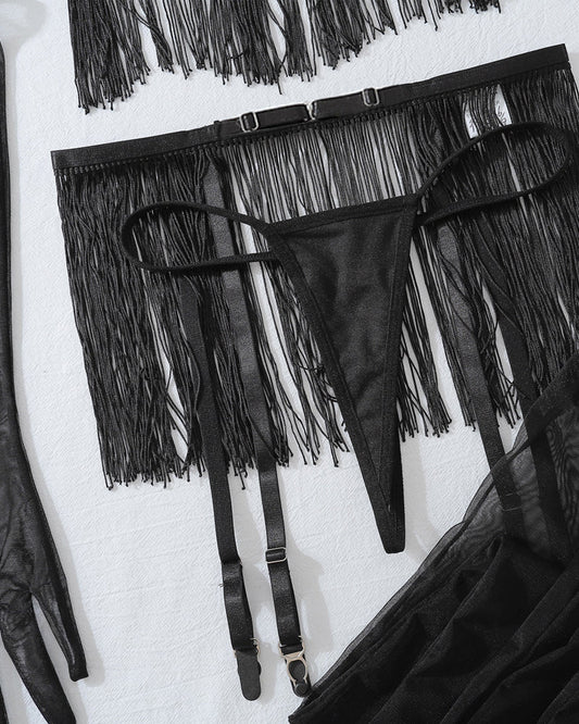 Sexy Lace See-through Tassel Hollow Underwear Set