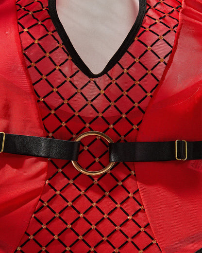 Diamond Print Mesh Splicing Hollow Halter Neck Sexy Bodysuit