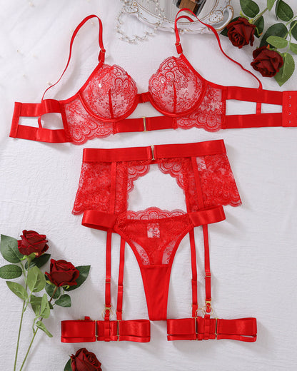 See-through Embroidered Lace Body-shaping Sexy Underwear Set