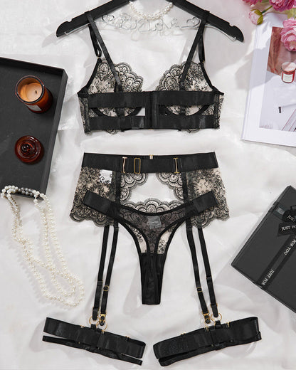 See-through Embroidered Lace Body-shaping Sexy Underwear Set