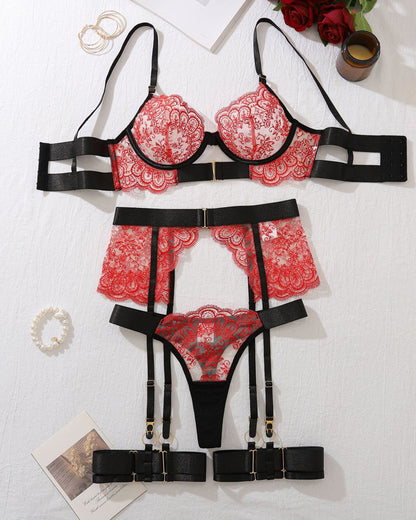 See-through Embroidered Lace Body-shaping Sexy Underwear Set