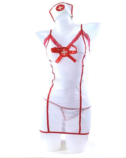 Sexy Mesh Nurse Uniform Temptation Suit with Bow Stockings