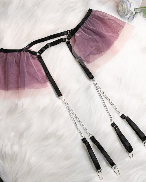 Sexy Flower Embroidered Mesh Hollowed-out Suit