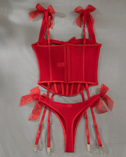 Sexy Comfortable See-through Bow Tie Fishbone Bra Set