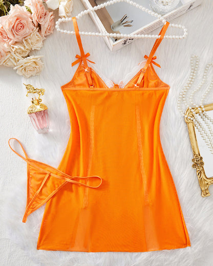 Christmas Lace Bow V-Neck Suspender Nightdress