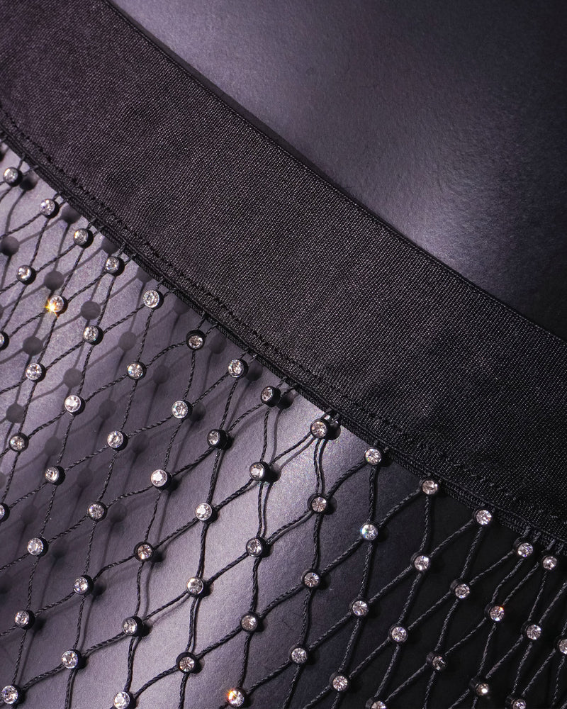 Rhinestone Fishnet Cutout Halter Neck Top and Skirt Set