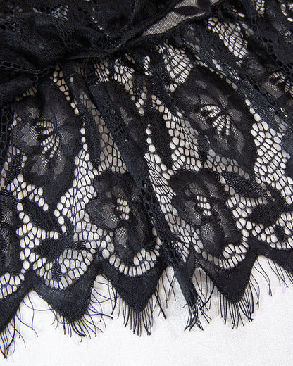 Sexy PU Leather Stitching Lace See-through Strappy Lingerie Set