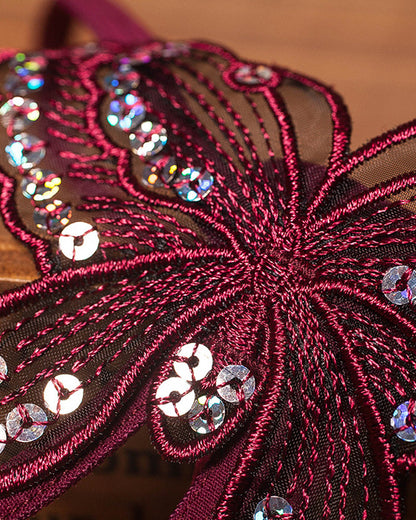 Sexy Sequin Butterfly Embroidered Open Crotch Massage Pearl Thong