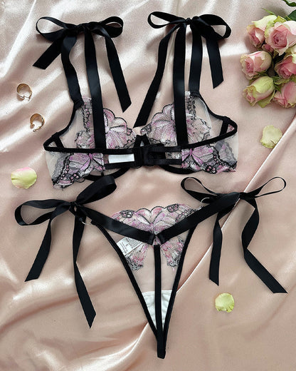 Butterfly Mesh Embroidery See-Through Temptation Sexy Lingerie Set