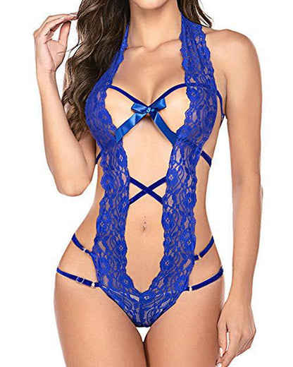 Deep V Halter Lingerie Teddy One Piece Bodysuit Lace Babydoll