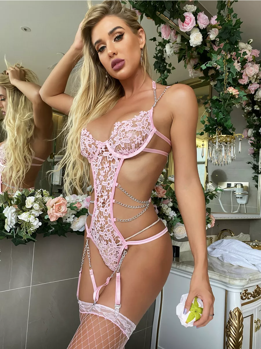 FancyStar™ Pink Lace and Chain Bodysuit HEMSMTH047