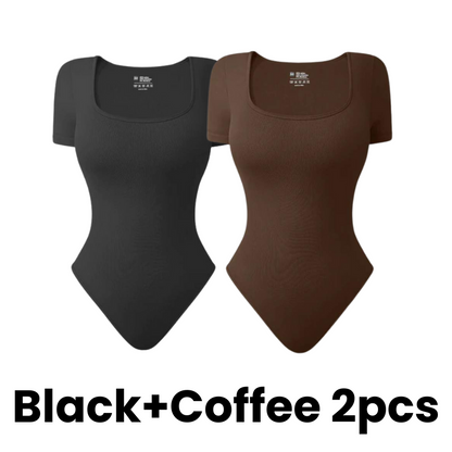 Square Neck Short Sleeve Snatching Bodysuit