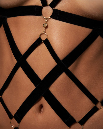 Simone Open Harness Bodysuit Black