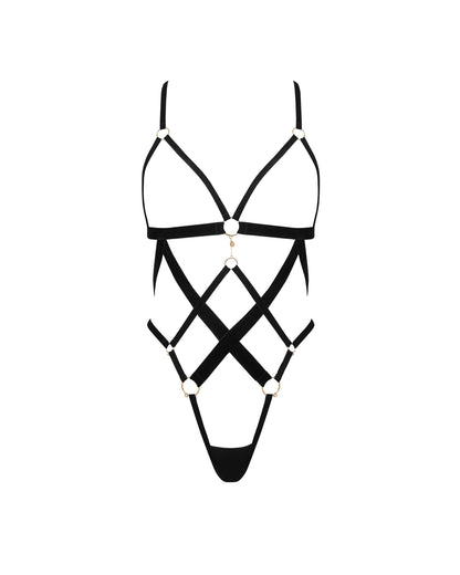 Simone Open Harness Bodysuit Black