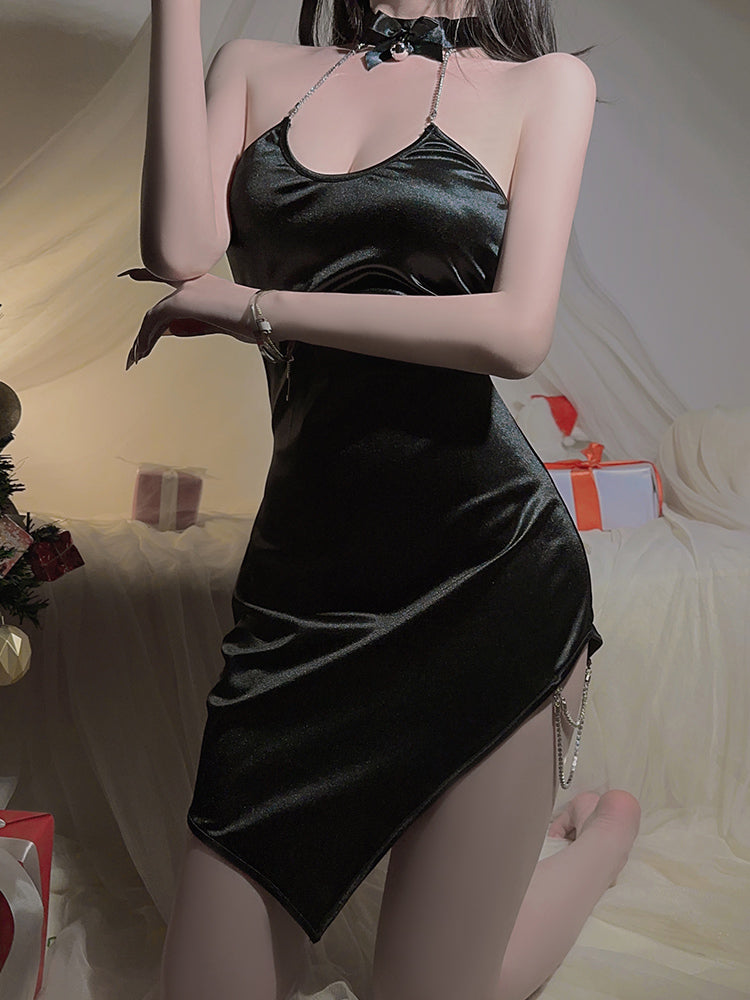 GYNSA Shimmering Satin with Chain Bodysuit